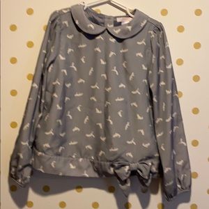 Janie and Jack Silky Blouse with Fox Print